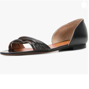 YDN Black Open Toe D'Orsay Ballet Flat Sandals Comfort Slip On Walking Shoe